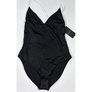 Black One Piece Swimsuit Fabletics Swim White Cross Strap Scoop Back New Large